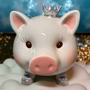 Extra Large Mud Pie Blue & Whit Ceramic “Little Prince” Piggy Bank